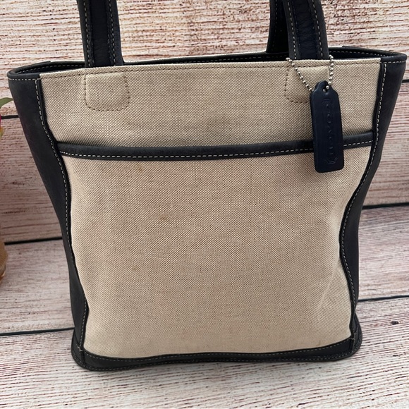 COACH vintage vtg blue leather linen canvas bleeker shoulder bag 6122 - Picture 4 of 16